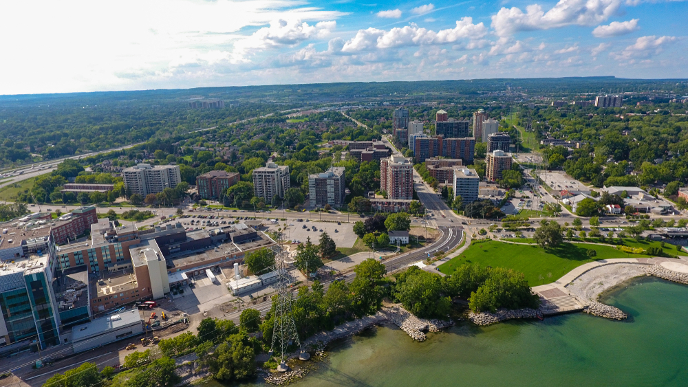 Aerial view of downtown Burlington, Ontario.