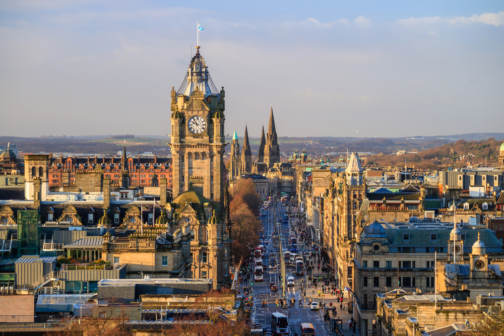 Old town Edinburgh and Edinburgh Castle in Scotland.