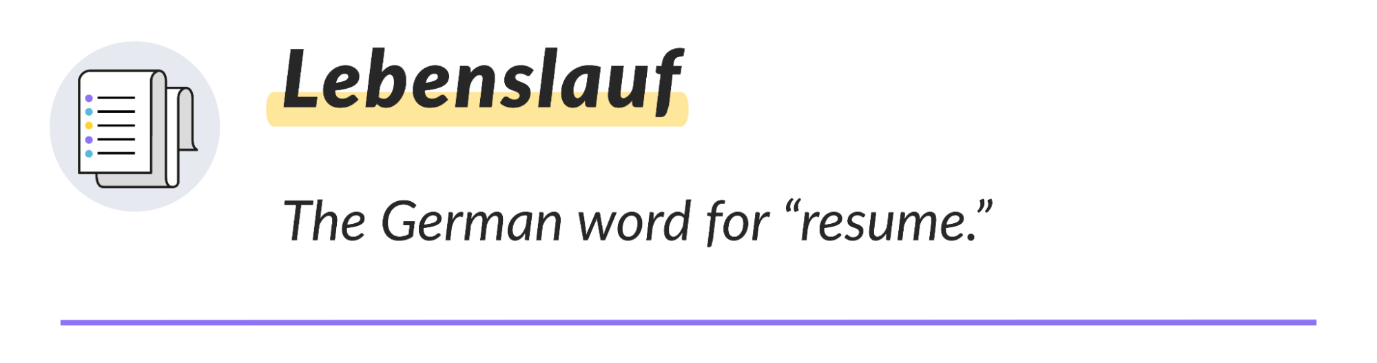 Infographic explaining the word in German for "resume."